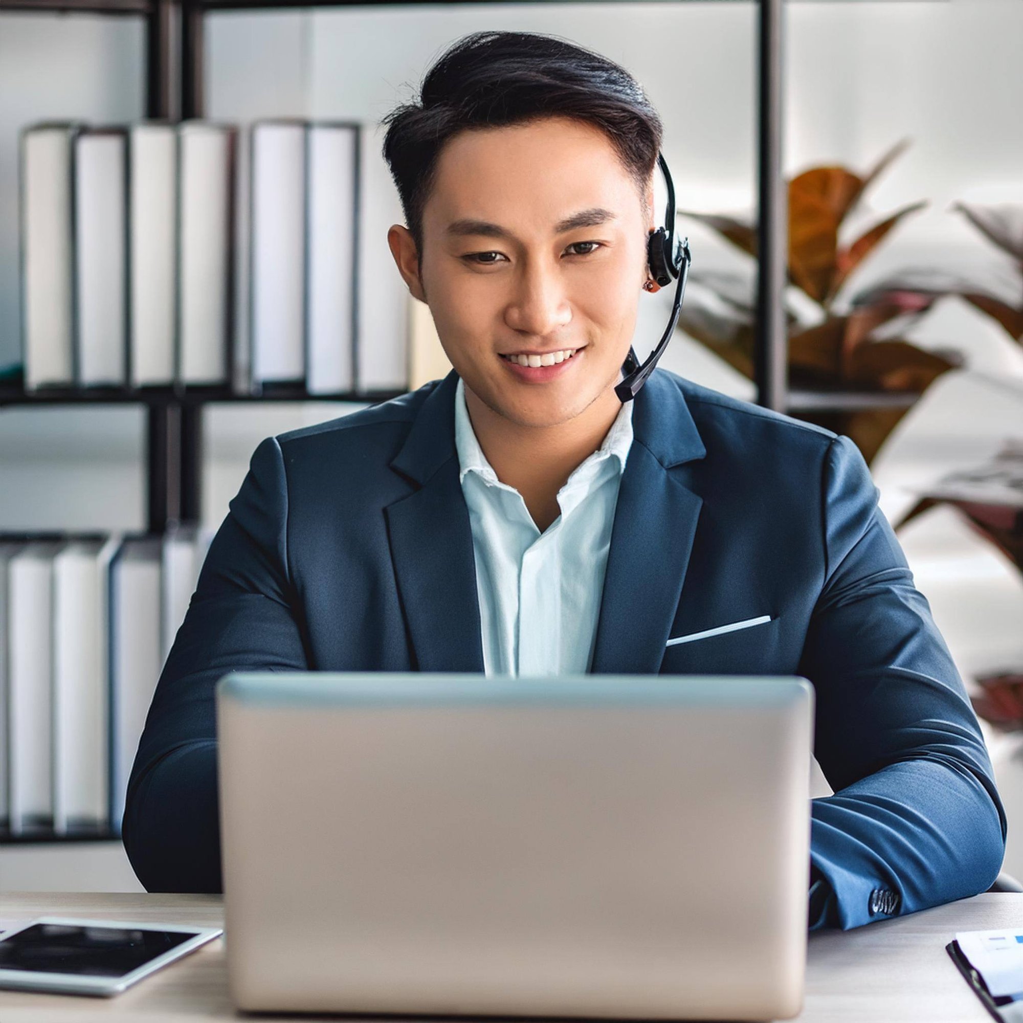 Firefly A photo of an asian virtual assistant having a meeting on a laptop, inspiring, motivation 23